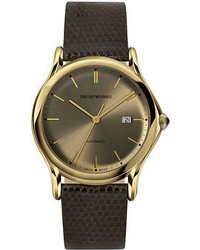 Emporio Armani Swiss Automatic Dark Brown Leather Strap Watch 42mm Ars3004