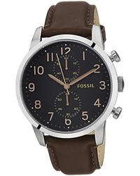 Fossil Fs4873 Townsman Stainless Steel Watch With Brown Leather Band