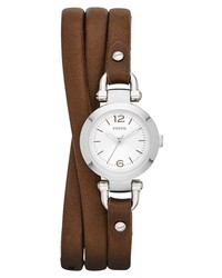 Fossil Georgia Leather Wrap Watch 21mm Brown Silver