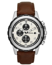 Fossil Watch Chronograph Dean Brown Leather Strap 45mm Fs4829