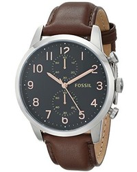 Fossil Fs4873 Townsman Stainless Steel Watch With Brown Leather Band