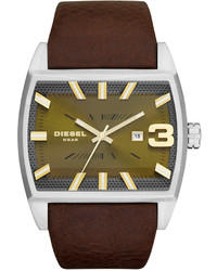 Diesel Full Tank Dark Brown Leather Strap Watch 47x52mm Dz1675