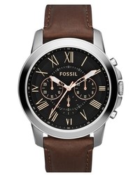 Fossil Grant Round Chronograph Leather Strap Watch 44mm