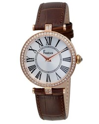 Freelook Ha1025rg 2 Vendome Rose Gold Plated Stainless Steel Case White Dial Brown Band Watch