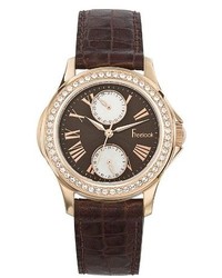 Freelook Ha1980rg 2 Rose Gold Plated Stainless Steel Round Case Brown Dial Leather Band Watch