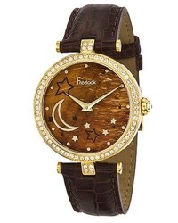 Freelook Ha2025g 3 Galaxy Yellow Gold Plated Stainless Steel Case Brown Dial Leather Band Watch