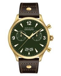 Movado Heritage Calendoplan Chronograph Leather Strap Watch