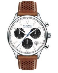 Movado Heritage Stainless Steel Laser Cut Leather Strap Watch