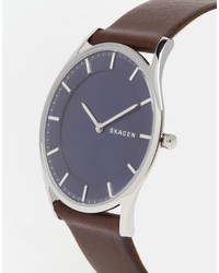 Skagen Holst Leather Watch In Brown Skw6237