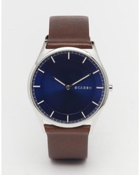 Skagen Holst Leather Watch In Brown Skw6237