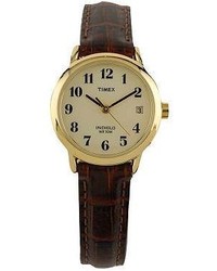 Timex Ladies Easy Reader With Brown Leather Strap White Dia