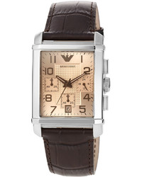 Emporio Armani Large Rectangle Leather Watch Brown