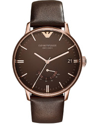 Emporio Armani Large Rose Golden Automatic Watch W Leather Strap Brown