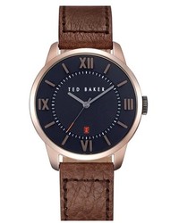 Ted Baker London Round Leather Strap Watch 41mm