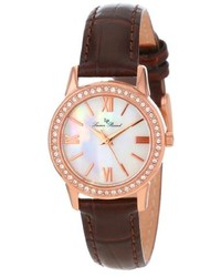 Lucien Piccard Lp 12006 Rg 02mop Veleta White Mother Of Pearl Dial Swarovski Crystal Accents Brown Leather Watch