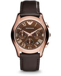 Emporio Armani Medium Rose Golden Chronograph Watch W Leather Strap Brown