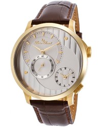Lucien Piccard Messina Dual Time Dark Brown Leather Silver Tone Dial Gold Tone Case