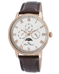 Lucien Piccard Moubra Multi Function Dark Brown Genuine Leather White Dial