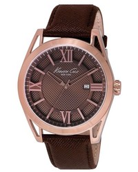 Kenneth Cole New York Layered Dial Leather Strap Watch 44mm