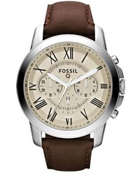 Fossil Q Grant Round Chronograph Leather Strap Smart Watch 44mm