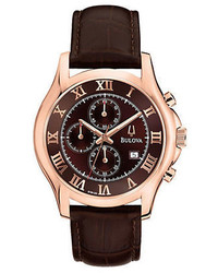 Bulova Rose Goldtone And Leather Chronograph Watch