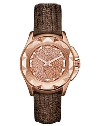Karl Lagerfeld Round Crystal Dial Leather Strap Watch 36mm