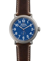 Bloomingdale's Shinola The Runwell Blue Dial Leather Strap Watch 47mm