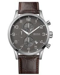 BOSS Stainless Steel Leather Chronograph Watch 44mm