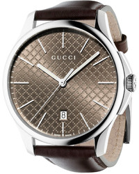 Gucci Swiss G Timeless Dark Brown Leather Strap Watch 39mm Ya126318