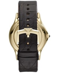 Emporio Armani Swiss Made Alligator Leather Strap Watch 40mm Brown Gold