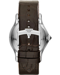 Emporio Armani Swiss Made Automatic Alligator Leather Watch Dark Brown