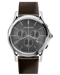 Emporio Armani Swiss Made Chronograph Leather Strap Watch 44mm