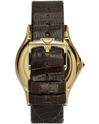 Emporio Armani Swiss Made Gmt Stainless Steel Watch With Lizard Strap Dark Brown