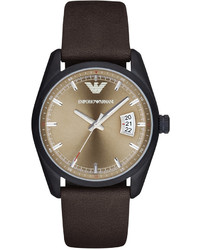 Emporio Armani Tazio Black Dark Brown Leather Strap Watch 43mm Ar6081