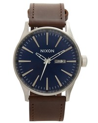 Nixon The Sentry Leather Strap Watch 42mm