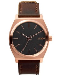 Nixon The Time Teller Leather Strap Watch 37mm