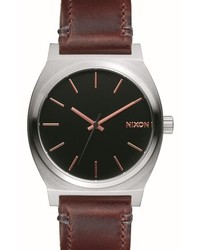 Nixon The Time Teller Leather Strap Watch 37mm