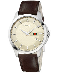 Gucci Watch Swiss G Timeless Dark Brown Leather Strap 40mm Ya126303