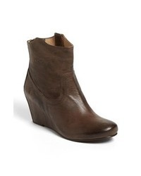 Dark Brown Leather Wedge Ankle Boots