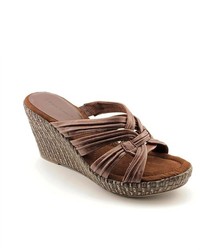 Baretraps Shelee Brown Open Toe Leather Wedge Sandals Shoes