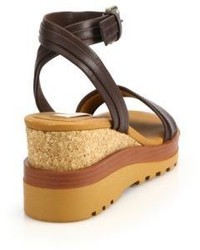 See by Chloe Bretone Leather Cork Wedge Sandals