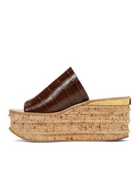 Chloé Brown Croc Wedge Mule Sandals
