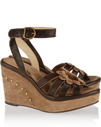 Fiorentini+Baker Fiorentini Baker Shady Leather And Suede Wedge Sandals