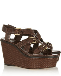 Michael Kors Michl Kors Collection Varick Elaphe And Leather Wedge Sandals