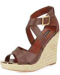 Charles David Olympia Leather Wedge Sandal Spice Brown