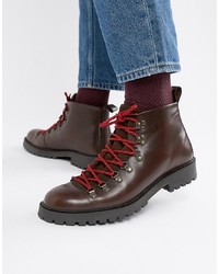 ASOS DESIGN Hiker Boot In Brown Leather With Flecked