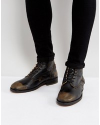 h by hudson battle lace up boots in black leather