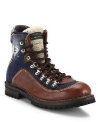 DSQUARED2 St Moritz Leather Denim Wool Work Boots