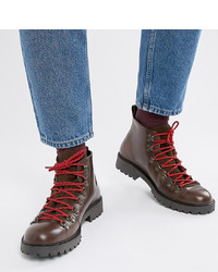 ASOS DESIGN Wide Fit Hiker Boot In Brown Leather With Flecked