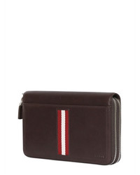 Bally Webbing Zip Around Leather Pouch